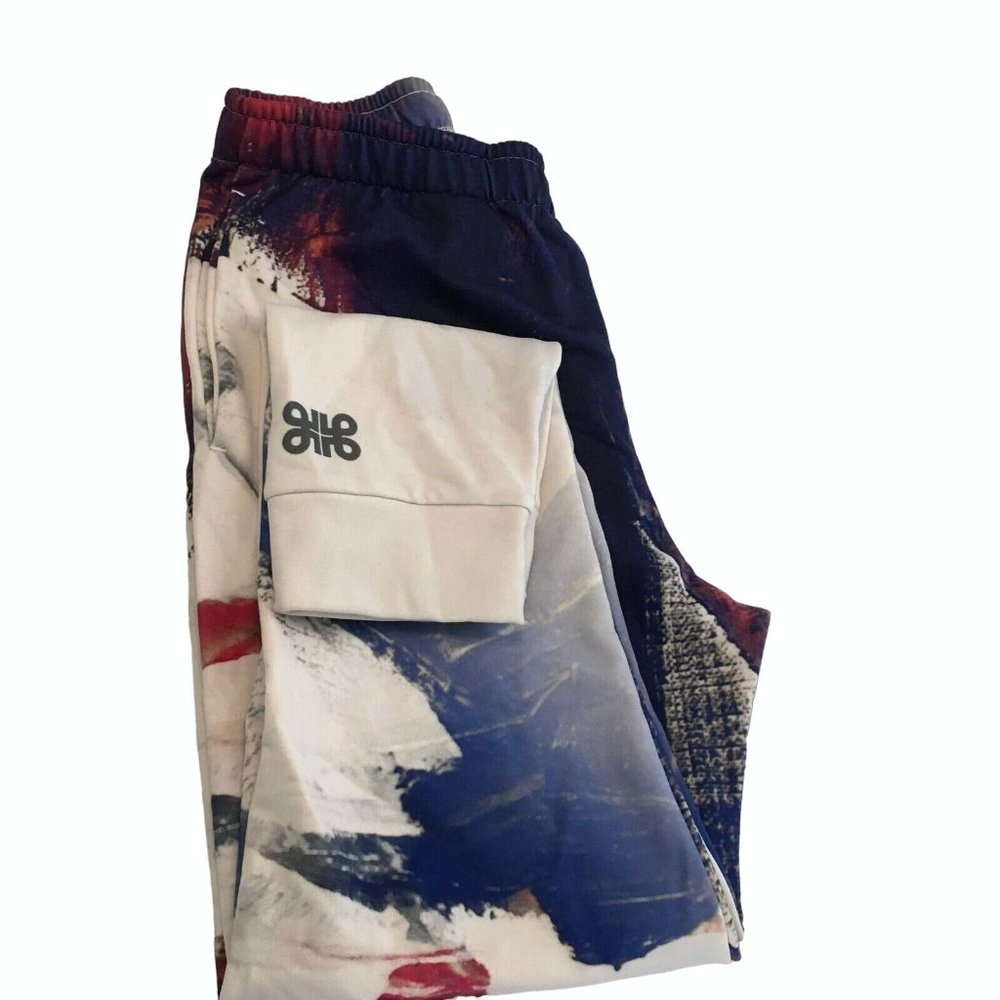 Lions Of Paris Womens Blue White Tapered Leg Pull On Jogger Pants Size Large